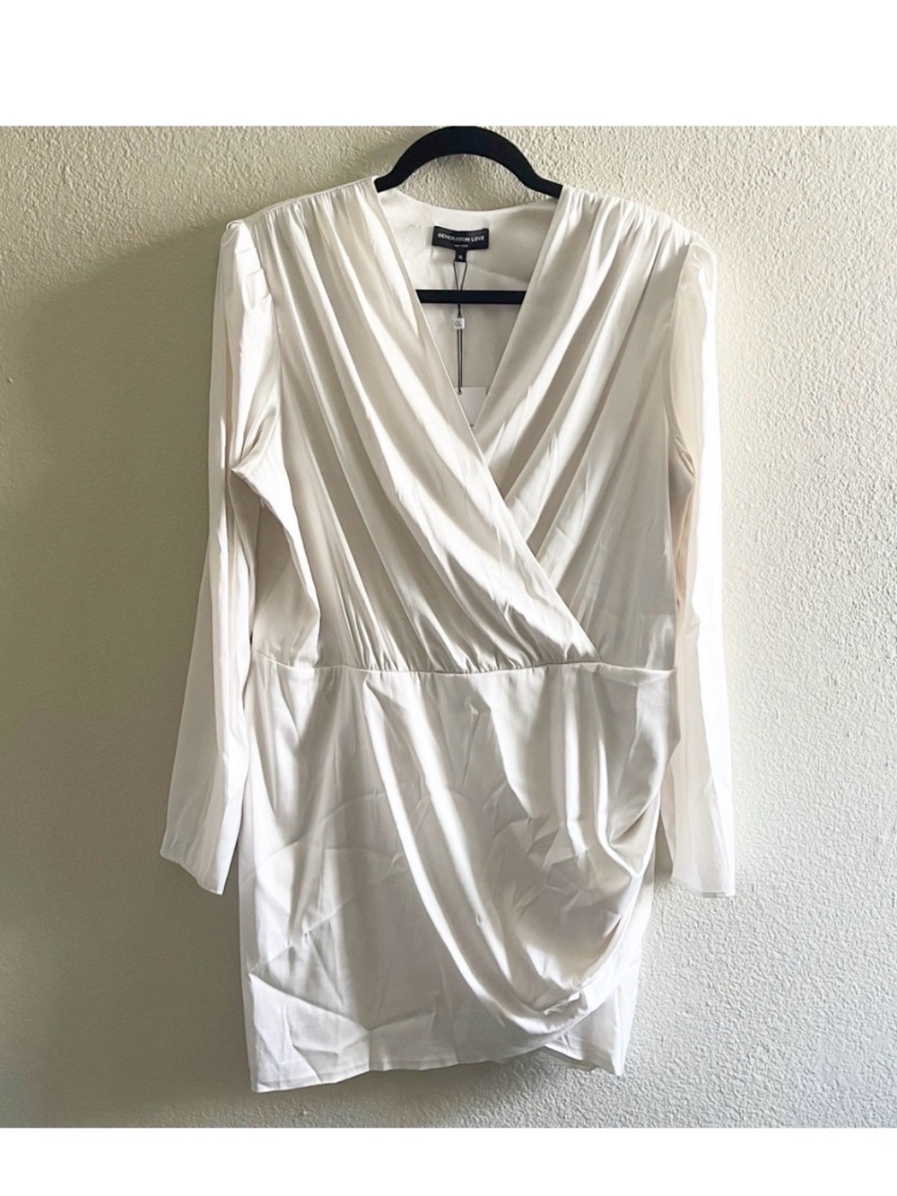 Generation Love Ivory Satin Wrap Long-Sleeve Mini Dress